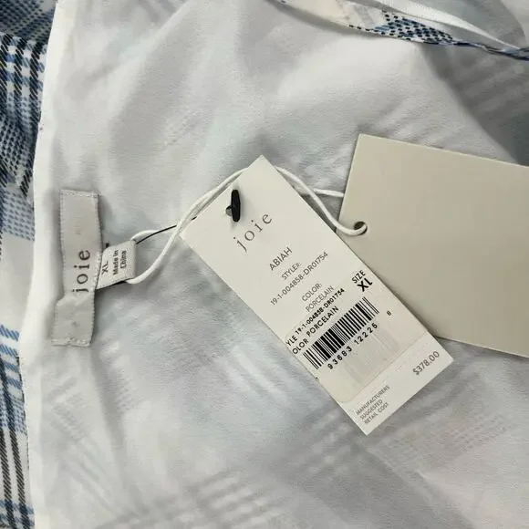 NWT Joie Abiah silk Dress porcelain plaid dress sz XL - Picture 6 of 10